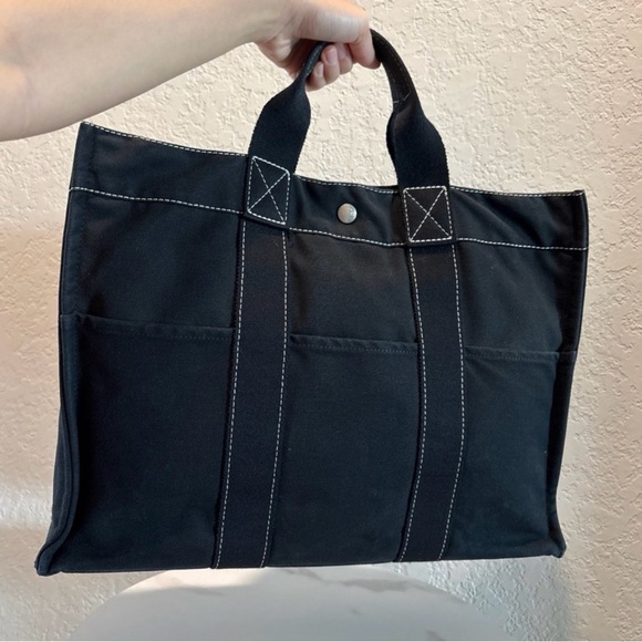 Hermes Large Black Canvas Tote Bag - Picture 12 of 14